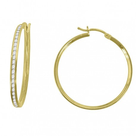 10kt Yellow Gold CZ Womens Single Row 2mm X 30mm Hinged Hoops Huggies