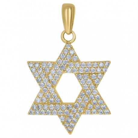 10kt Yellow Gold Unisex Cubic Zirconia Cluster Star Of David Religious Charm Pendant