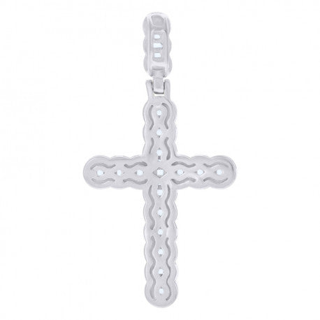 .925 Solid Silver Men Baguette Round Cubic-Zirconia Cross Religious Charm Pendant 105306