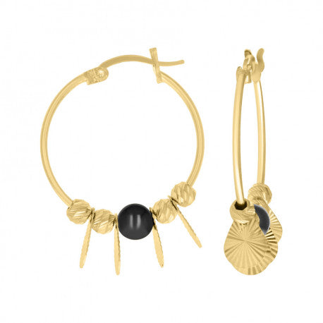 10kt Yellow Gold Womens Black Beaded Hoop Earrings