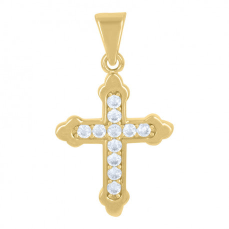 10kt Yellow Gold Womens Cubic-Zirconia Cross Religious Charm Pendant