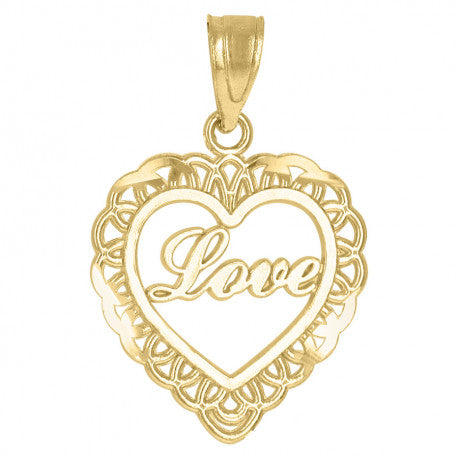 10kt Yellow Gold Unisex Love Heart Charm Pendant