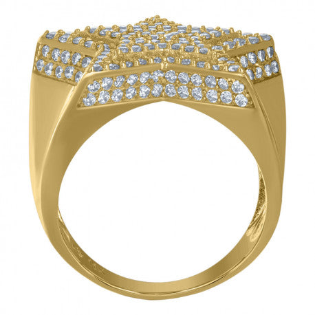 10kt Yellow Gold Mens Cubic Zirconia Star Cluster Nautical Ring