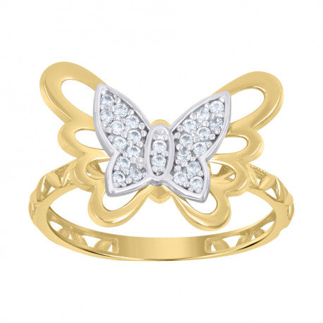 10kt Two-tone Gold Womens Cubic-Zirconia Butterfly Fashion Ring