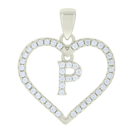 925 Silver White Initial Set 925 Silver Intial Heart Charm Pendant(Any Letter A-Z)+925 Silver 2mm Cuban Link Chain (Any Length) only $74.99 Entire Set!