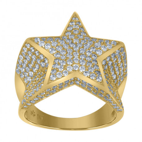 10kt Yellow Gold Mens Cubic Zirconia Star Cluster Nautical Ring