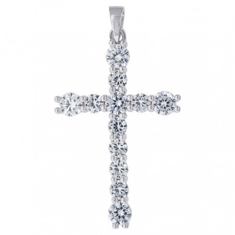 925 Solid Silver Unisex CZ Cross Religious Charm Pendant 76085