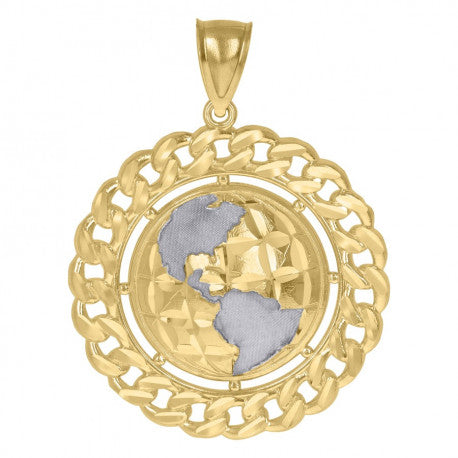 10kt Gold Two-Tone Mens Earth World Globe Charm Pendant