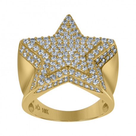 10kt Yellow Gold Mens Cubic Zirconia Star Cluster Nautical Ring