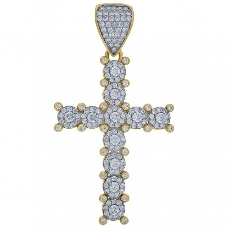 10kt Two-Tone Gold  Unisex Cubic Zirconia Cross Religious Charm Pendant