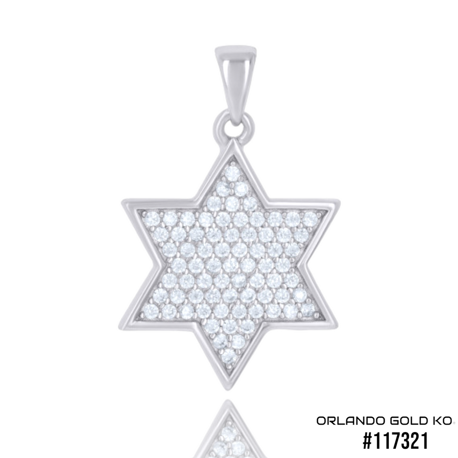 925 Solid Silver Unisex Cubic-Zirconia Star Of David Symbol Religious Charm Pendant #117321