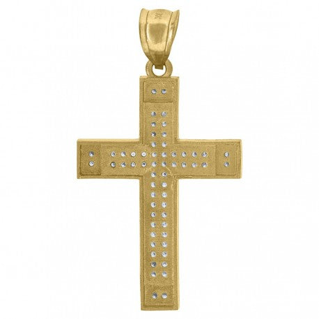 10kt Yellow Gold Unisex Cubic Zirconia Diamond-Cut Cross Religious Charm Pendant