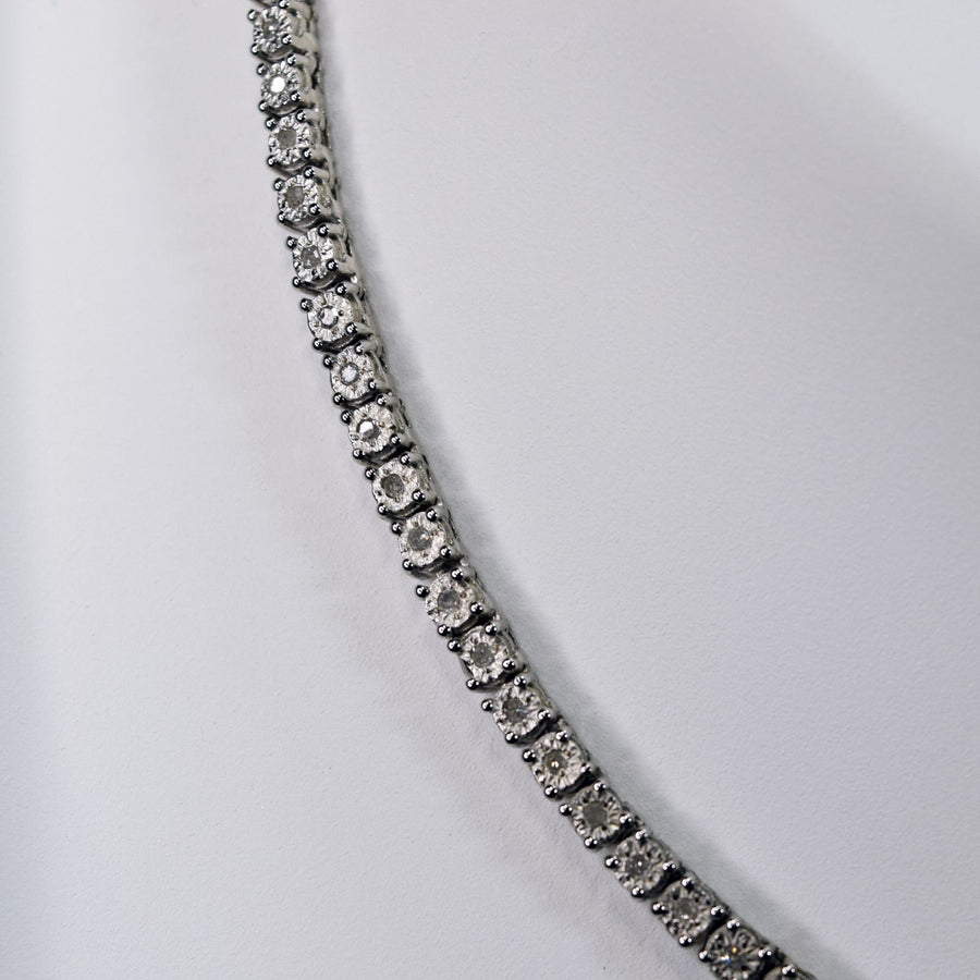 1 1/3 CT Natural Diamond Unisex 925 Silver Tennis Chain(16”-24”) #159679