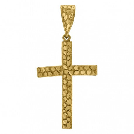 10kt Yellow Gold Unisex Nugget Textured Cross Religious Charm Pendant