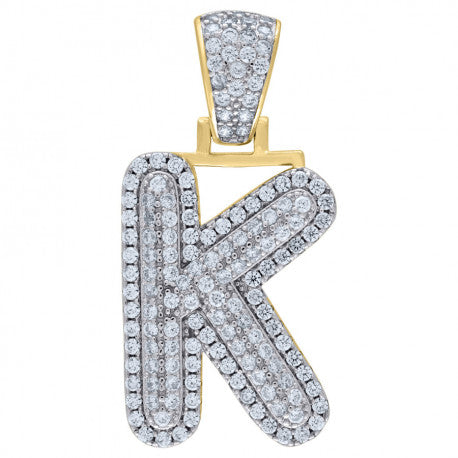 925 Solid Silver Yellow Gold Vermeil Unisex 3D Bubble Initial Charm Pendant (5A Round Cut CZ Stones) Alphabet Letters A-Z