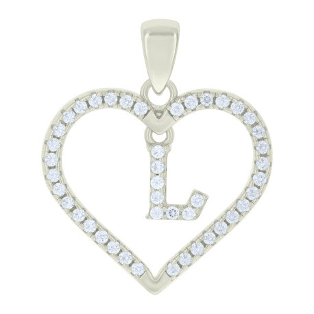 925 Silver White Initial Set 925 Silver Intial Heart Charm Pendant(Any Letter A-Z)+925 Silver 2mm Cuban Link Chain (Any Length) only $74.99 Entire Set!