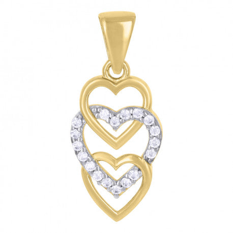 10kt Two-tone Gold Womens Cubic-Zirconia Triple Heart Charm Pendant