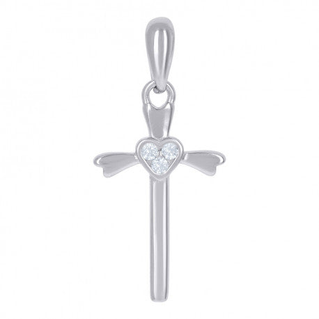 925 Solid Silver Womens Cubic-Zirconia Cross Religious Charm Pendant 111153