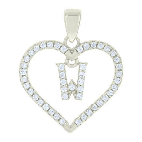 925 Silver White Initial Set 925 Silver Intial Heart Charm Pendant(Any Letter A-Z)+925 Silver 2mm Cuban Link Chain (Any Length) only $74.99 Entire Set!