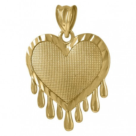 10kt Yellow Gold Unisex Heart Dripping Love & Heart Charm Pendant