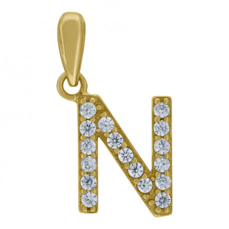 925 Solid Silver Yellow Gold Vermeil Unisex Micro Initial Charm Pendant (5A Round Cut CZ Stones) Alphabet Letters A-Z