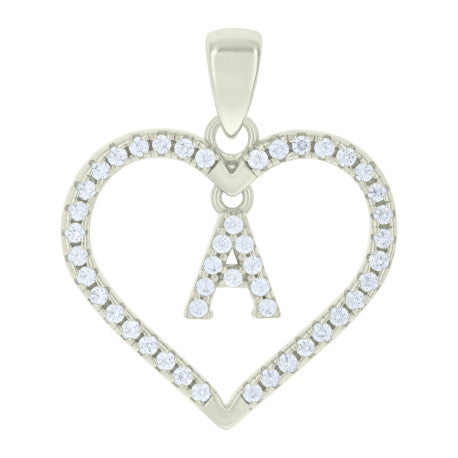 925 Silver White Initial Set 925 Silver Intial Heart Charm Pendant(Any Letter A-Z)+925 Silver 2mm Cuban Link Chain (Any Length) only $74.99 Entire Set!