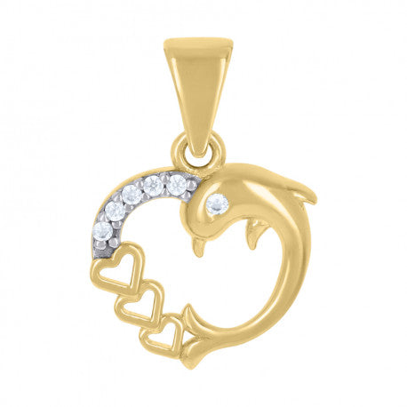 10kt Two-tone Gold Womens Cubic-Zirconia Dolphin Heart Charm Pendant