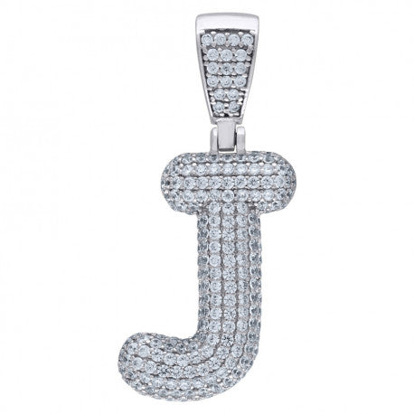 925 Solid Silver Unisex Bubble Crown Initial Charm Pendant (5A Baguette+Round Cut CZ Stones) Alphabet Letters A-Z