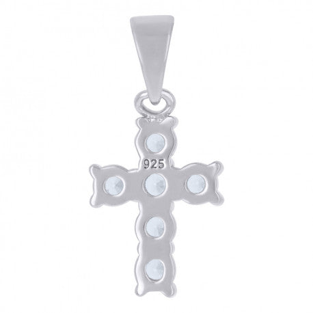 925 Solid Silver Womens Cubic-Zirconia Cross Religious Charm Pendant 112867