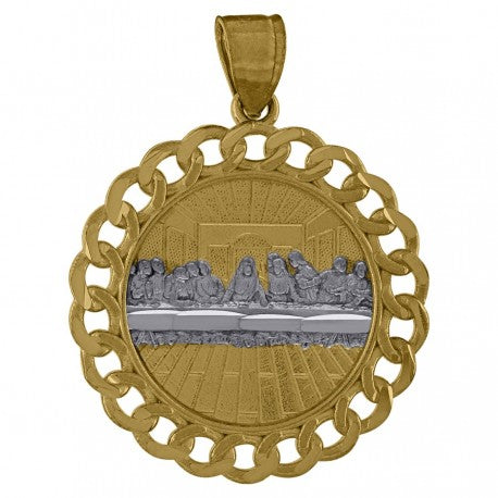 10kt Two-Tone Gold Diamond-Cut Last Supper Religious Medallion Charm Pendant