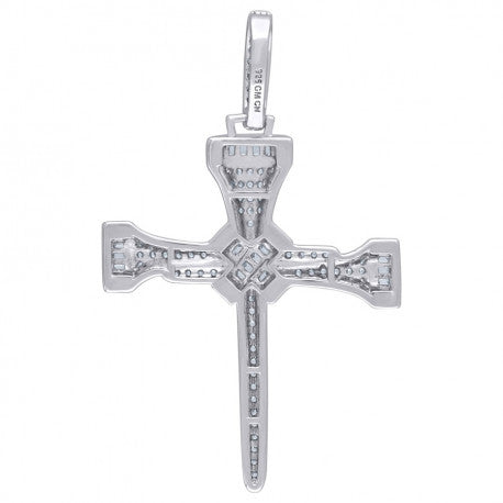 .925 Solid Silver Mens Cubic Zirconia Nail Cross Religious Charm Pendant 93146