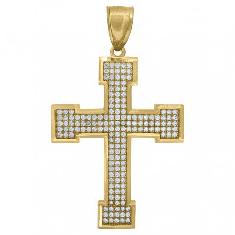 10kt Yellow Gold Unisex Cubic-Zirconia Cross Religious Charm Pendant
