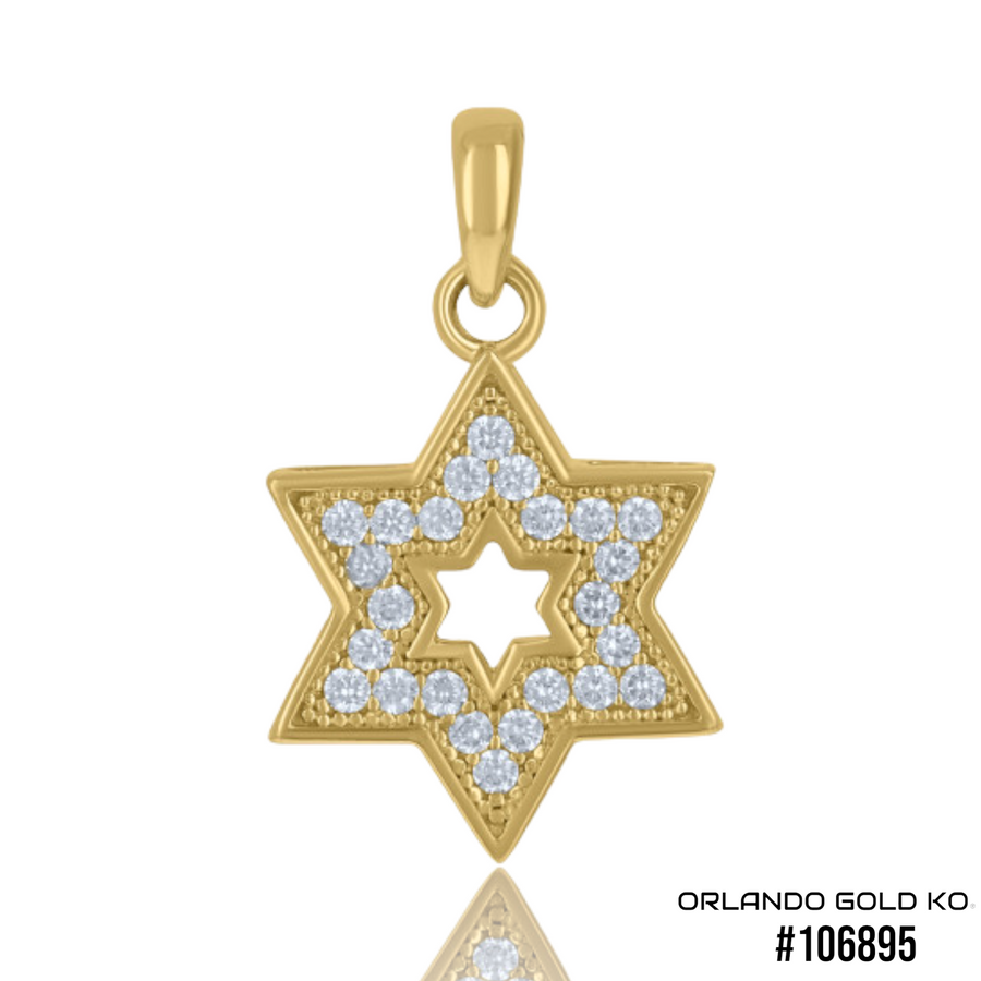 10kt Yellow Gold Unisex Cubic Zirconia Star Of David Religious Charm Pendant #106895