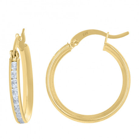 10kt Yellow Gold Womens Cubic-Zirconia Round Tube Hoop Earrings