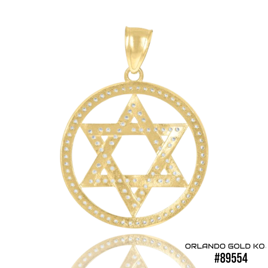 10kt Yellow Gold Mens Cubic Zirconia Cubic-Zirconia Star Of David Religious Charm Pendant #89554