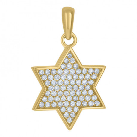 10kt Yellow Gold Unisex Cubic Zirconia Cluster Star Of David Religious Charm Pendant