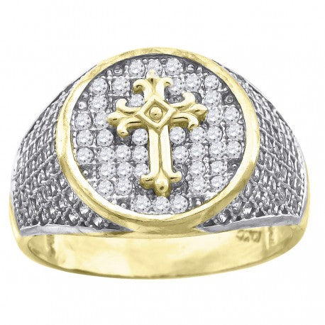 10Kt Yellow Gold Mens Oval Cross Religious Ring