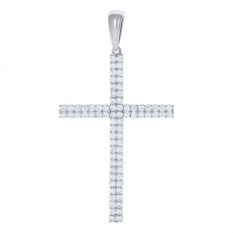 925 Solid Silver Mens Cubic-Zirconia Cross Religious Charm Pendant 57196