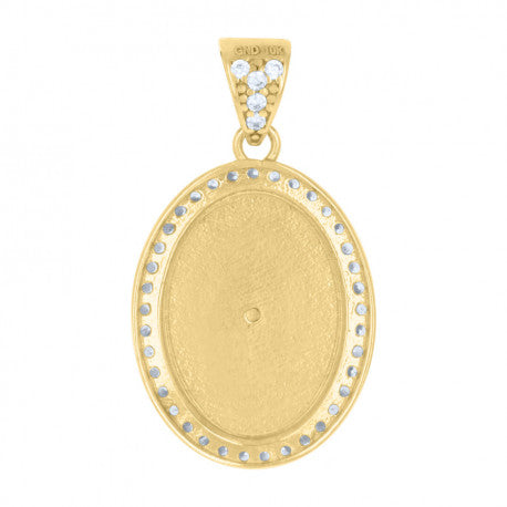 10kt Two-tone Gold Womens Cubic-Zirconia Oval Medallion Cross Religious Charm Pendant