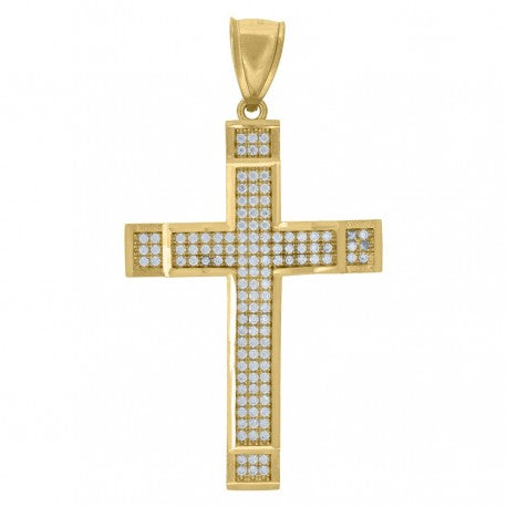 10kt Yellow Gold Unisex Cubic-Zirconia Cross Polished Finish Religious Charm Pendant