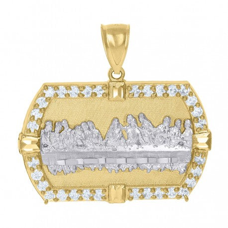 10kt Two-Tone Gold Mens Cubic-Zirconia Last Supper Religious Charm Pendant