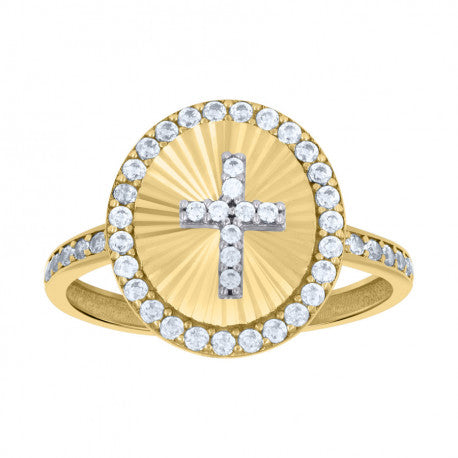 10kt Two-Tone Gold Womens Cubic-Zirconia Cross Religious Ring