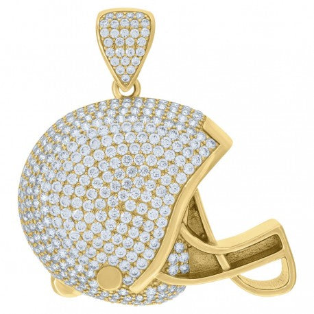 10kt Yellow Gold Mens Cubic Zirconia Football Helmet Charm Pendant