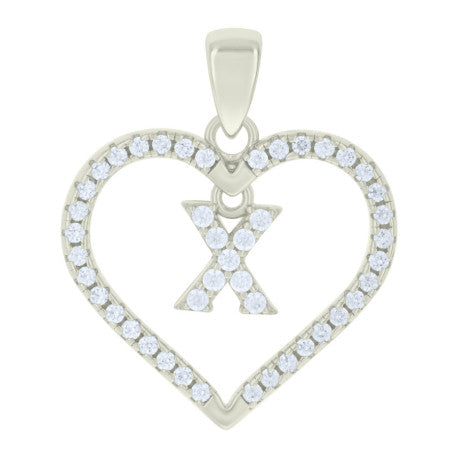 925 Silver White Initial Set 925 Silver Intial Heart Charm Pendant(Any Letter A-Z)+925 Silver 2mm Cuban Link Chain (Any Length) only $74.99 Entire Set!