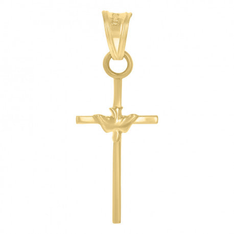 10kt Yellow Gold Unisex Dove Cross Religious Charm Pendant