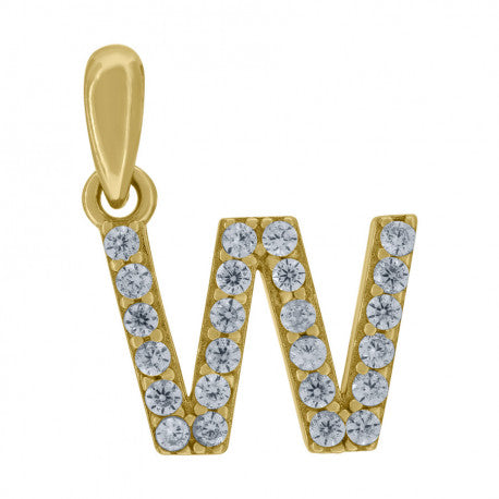 925 Solid Silver Yellow Gold Vermeil Unisex Micro Initial Charm Pendant (5A Round Cut CZ Stones) Alphabet Letters A-Z