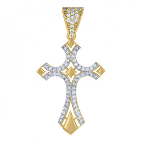 10kt Two-tone Gold Mens Cubic-Zirconia Cross Religious Charm Pendant