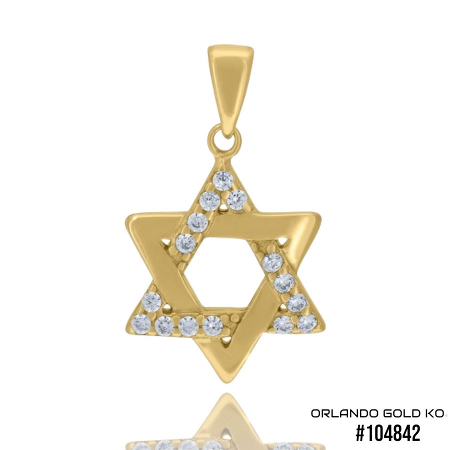 925 Solid Silver Yellow-Tone Gold Vermeil Unisex Cubic-Zirconia Star Of David Symbol Religious Charm Pendant #104842