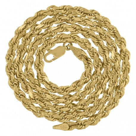 10kt Yellow Gold Solid Rope Chain 4mm 18 to 24 inches