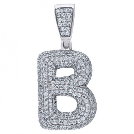 925 Solid Silver Yellow Gold Vermeil Unisex Bubble Initial Charm Pendant (5A Round Cut CZ Stones) Alphabet Letters A-Z